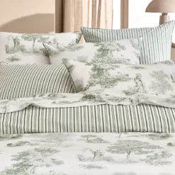 Housse de couette percale de coton imprimé vert Poesie verde
