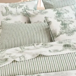 Housse de couette percale de coton imprimé vert Poesie verde