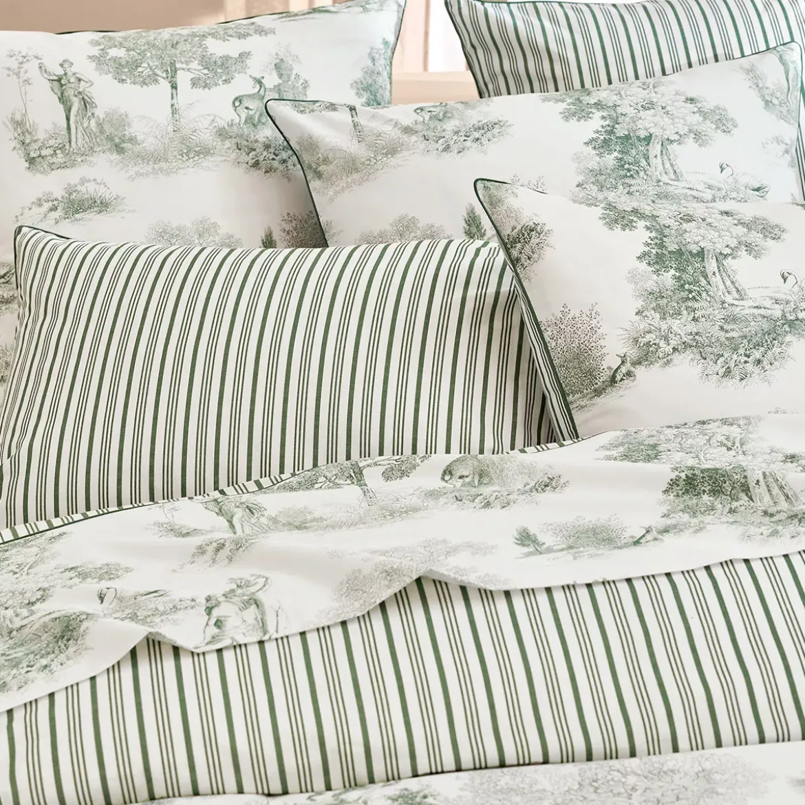 Housse de couette percale de coton imprimé vert Poesie verde