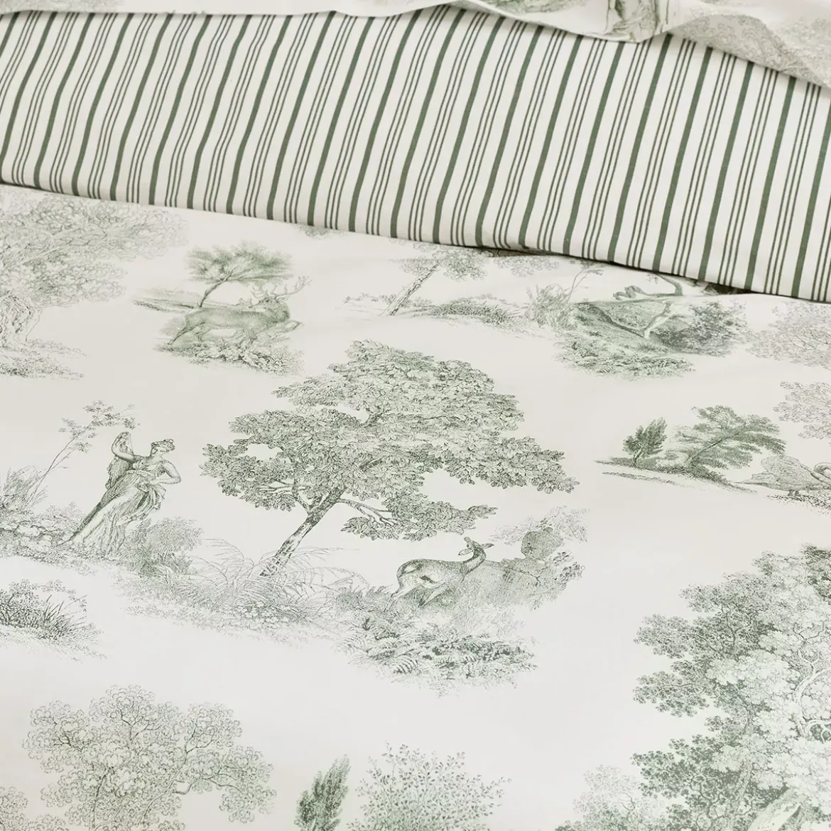 Housse de couette percale de coton imprimé vert Poesie verde
