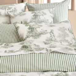 Housse de couette percale de coton imprimé vert Poesie verde