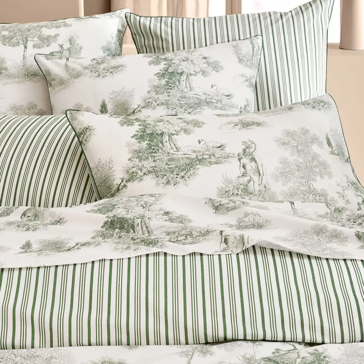Housse de couette percale de coton imprimé vert Poesie verde