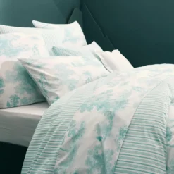Housse de couette percale de coton imprimé bleu Poesie aqua