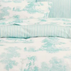 Housse de couette percale de coton imprimé bleu Poesie aqua