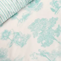 Housse de couette percale de coton imprimé bleu Poesie aqua