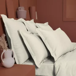 Housse de couette percale de coton uni ecru La percale francaise blanc casse