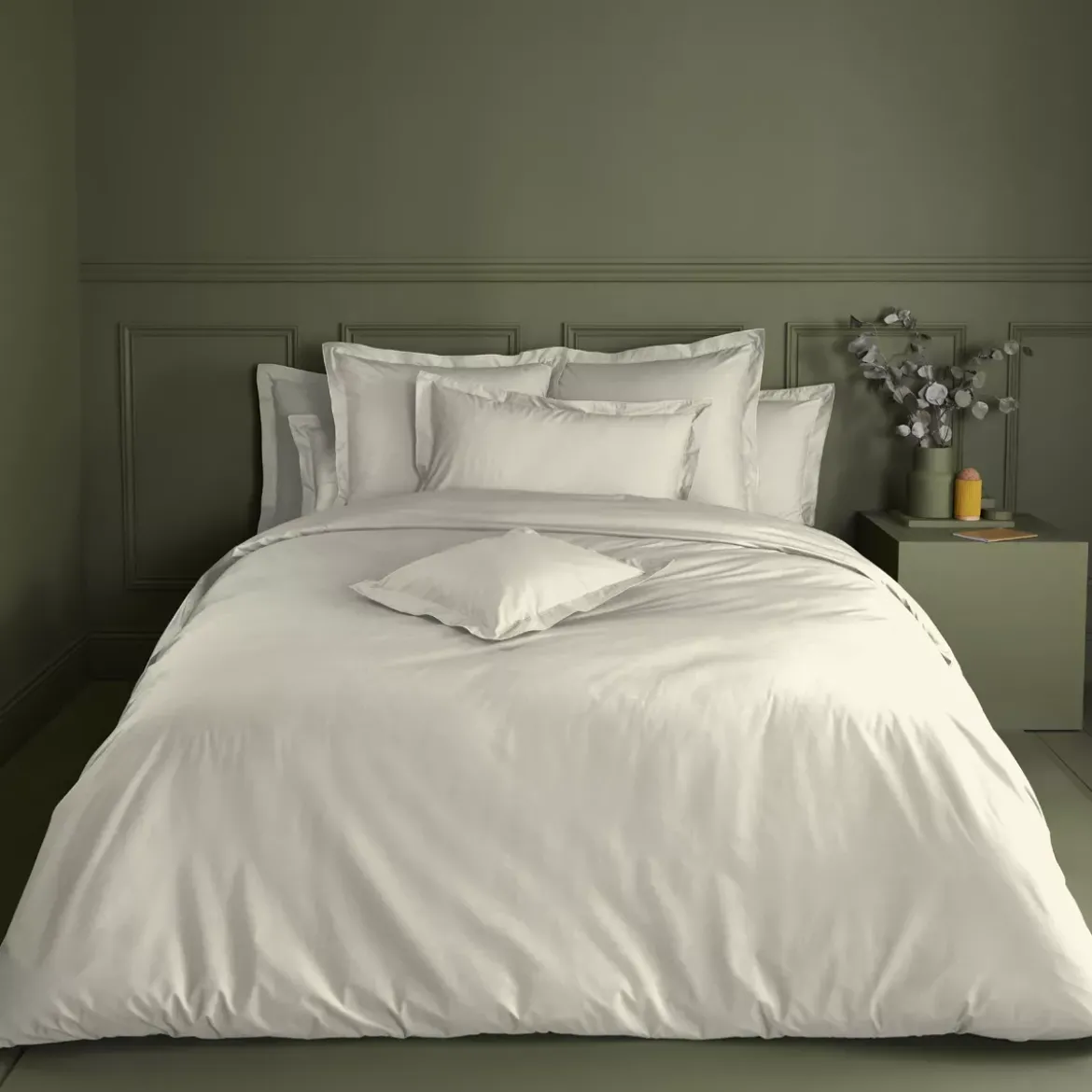 Housse de couette percale de coton uni ecru La percale francaise blanc casse