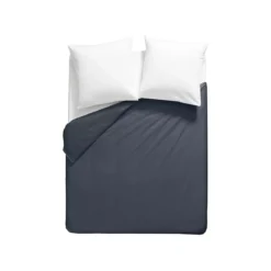 Housse de couette percale de coton uni bleu La percale francaise bleu