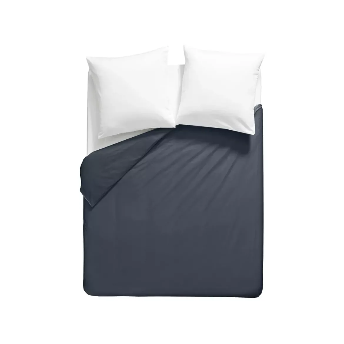 Housse de couette percale de coton uni bleu La percale francaise bleu