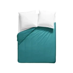 Housse de couette percale de coton uni vert La percale francaise emeraude