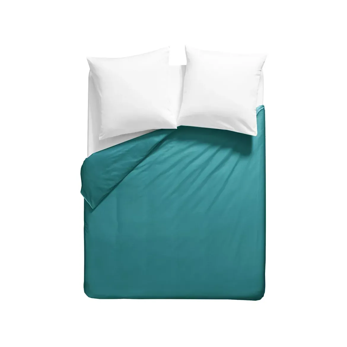 Housse de couette percale de coton uni vert La percale francaise emeraude