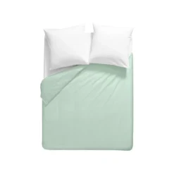 Housse de couette percale de coton uni bleu vert La percale francaise givre