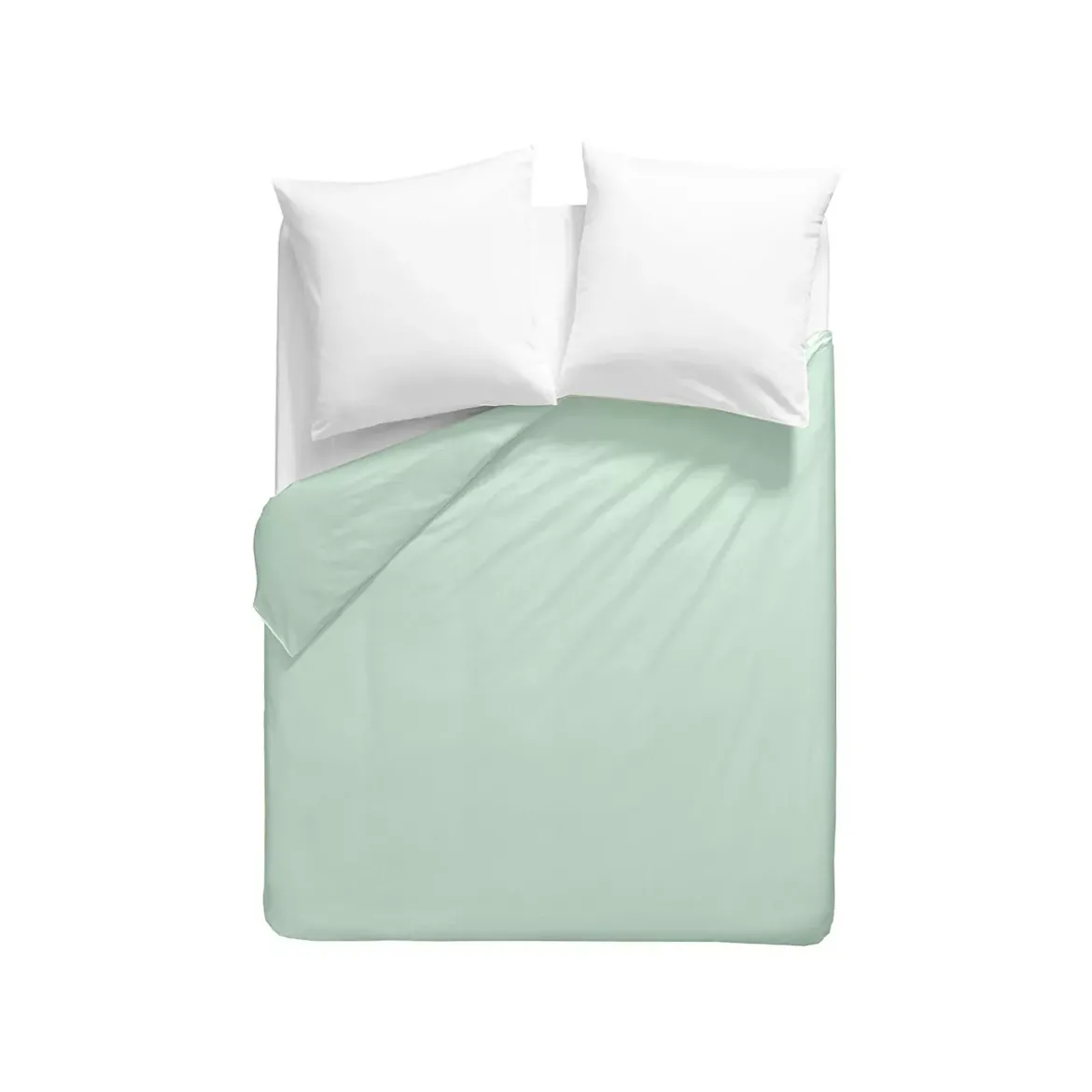 Housse de couette percale de coton uni bleu vert La percale francaise givre