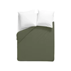 Housse de couette percale de coton uni vert La percale francaise kaki