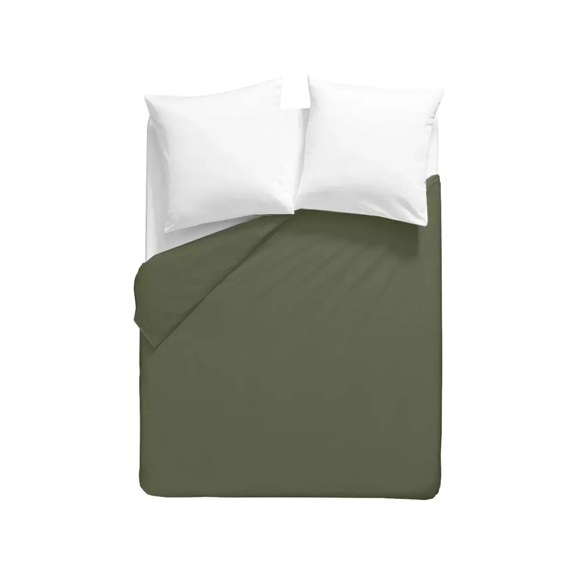 Housse de couette percale de coton uni vert La percale francaise kaki