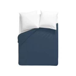 Housse de couette percale de coton uni bleu La percale francaise ocean