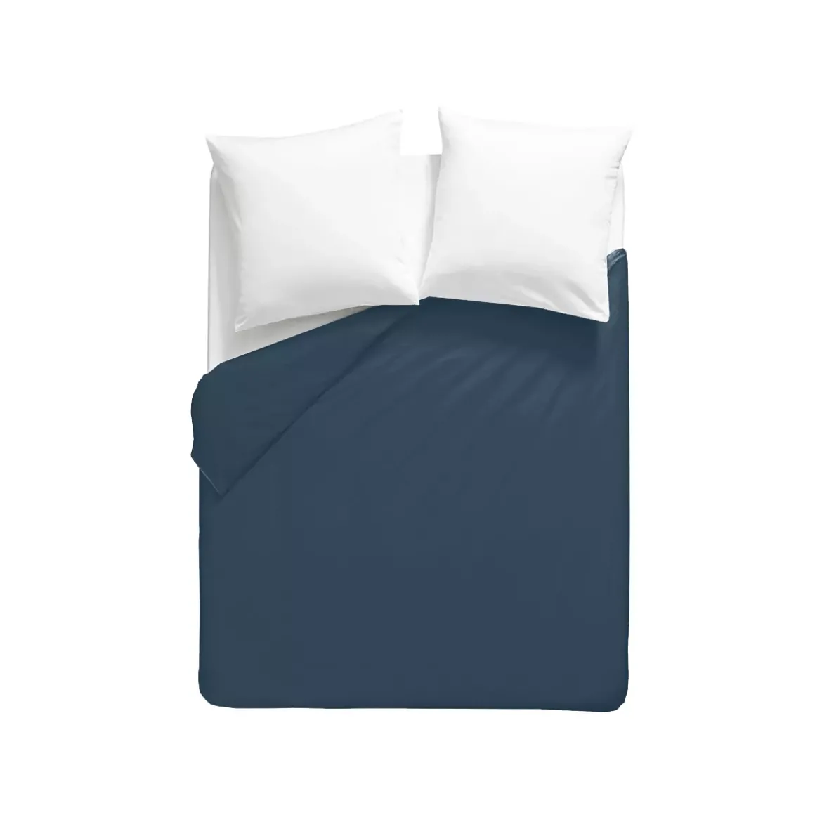 Housse de couette percale de coton uni bleu La percale francaise ocean