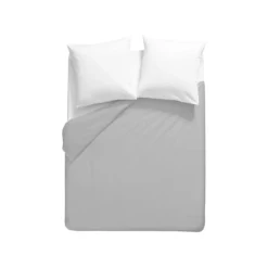 Housse de couette percale de coton uni gris La percale francaise platine