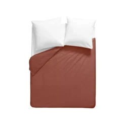 Housse de couette percale de coton uni orange rouge La percale francaise rouille