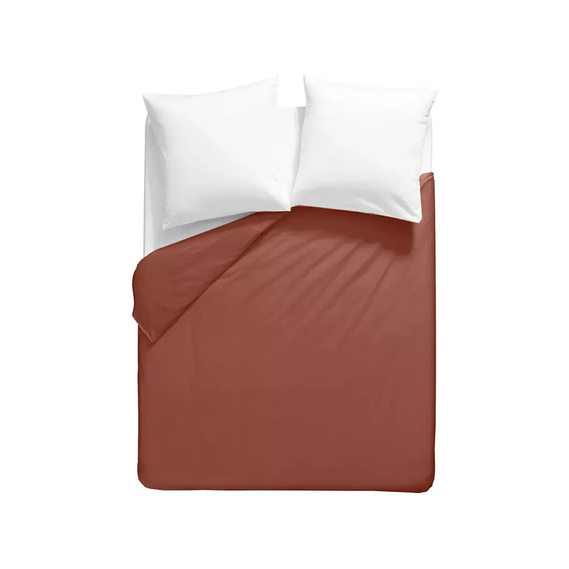 Housse de couette percale de coton uni orange rouge La percale francaise rouille