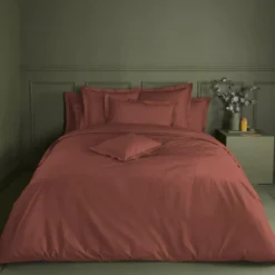 Housse de couette percale de coton uni orange rouge La percale francaise rouille