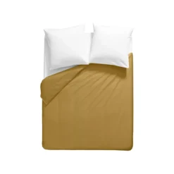 Housse de couette percale de coton uni jaune La percale francaise safran