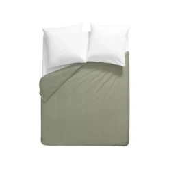 Housse de couette percale de coton uni vert La percale francaise verde