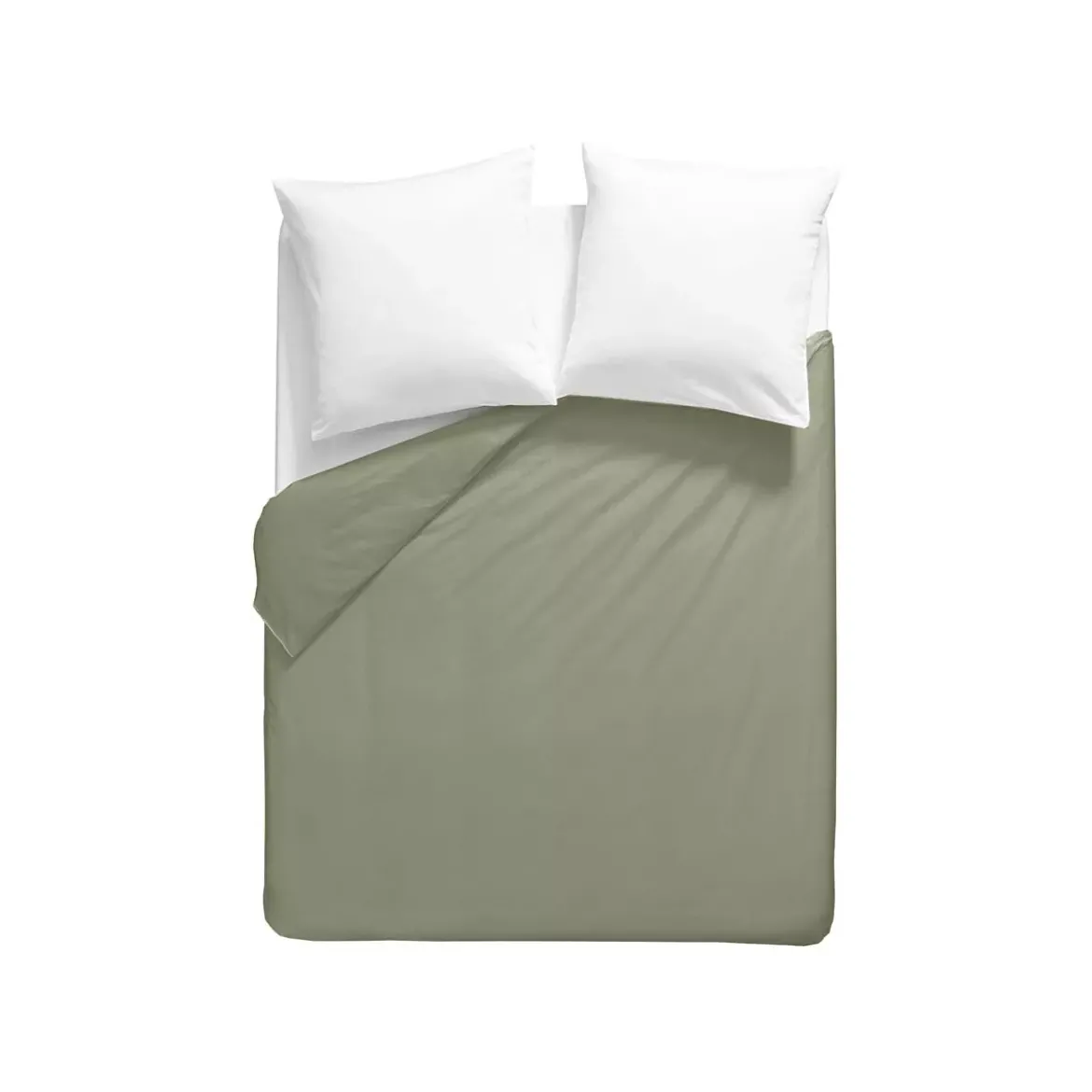 Housse de couette percale de coton uni vert La percale francaise verde