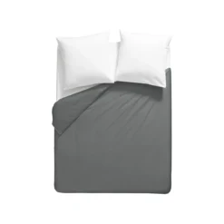 Housse de couette percale de coton uni anthracite La percale francaise acier