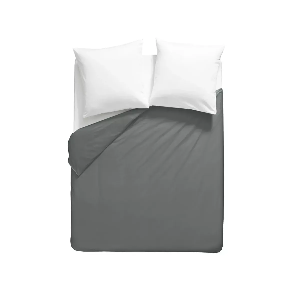 Housse de couette percale de coton uni anthracite La percale francaise acier
