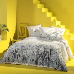 Housse de couette percale de coton lavé imprimé multicolore ecru Escapades magiques naturel
