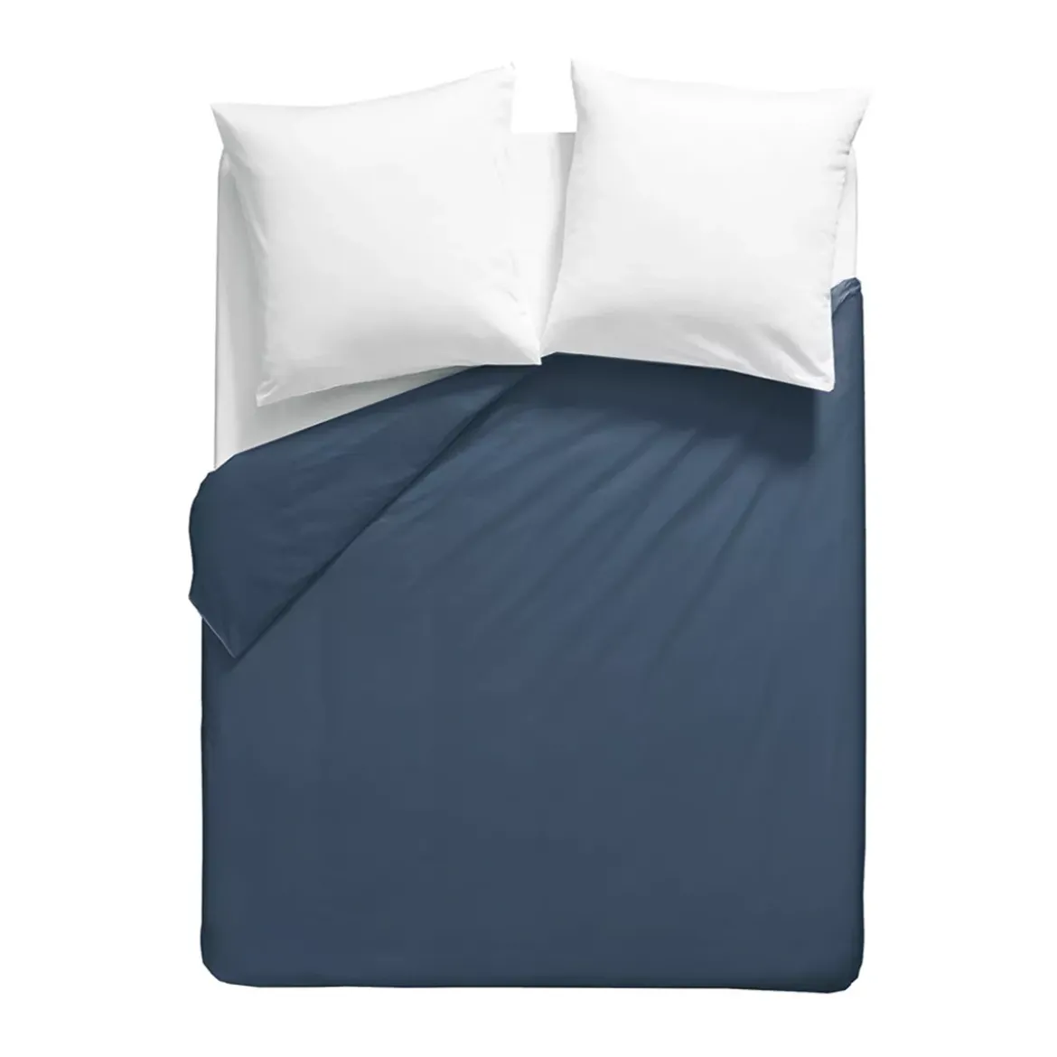 Housse de couette percale de coton uni bleu Giulia denim