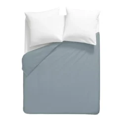 Housse de couette percale de coton uni bleu gris Giulia givre
