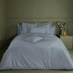 Housse de couette percale de coton uni bleu gris Giulia givre