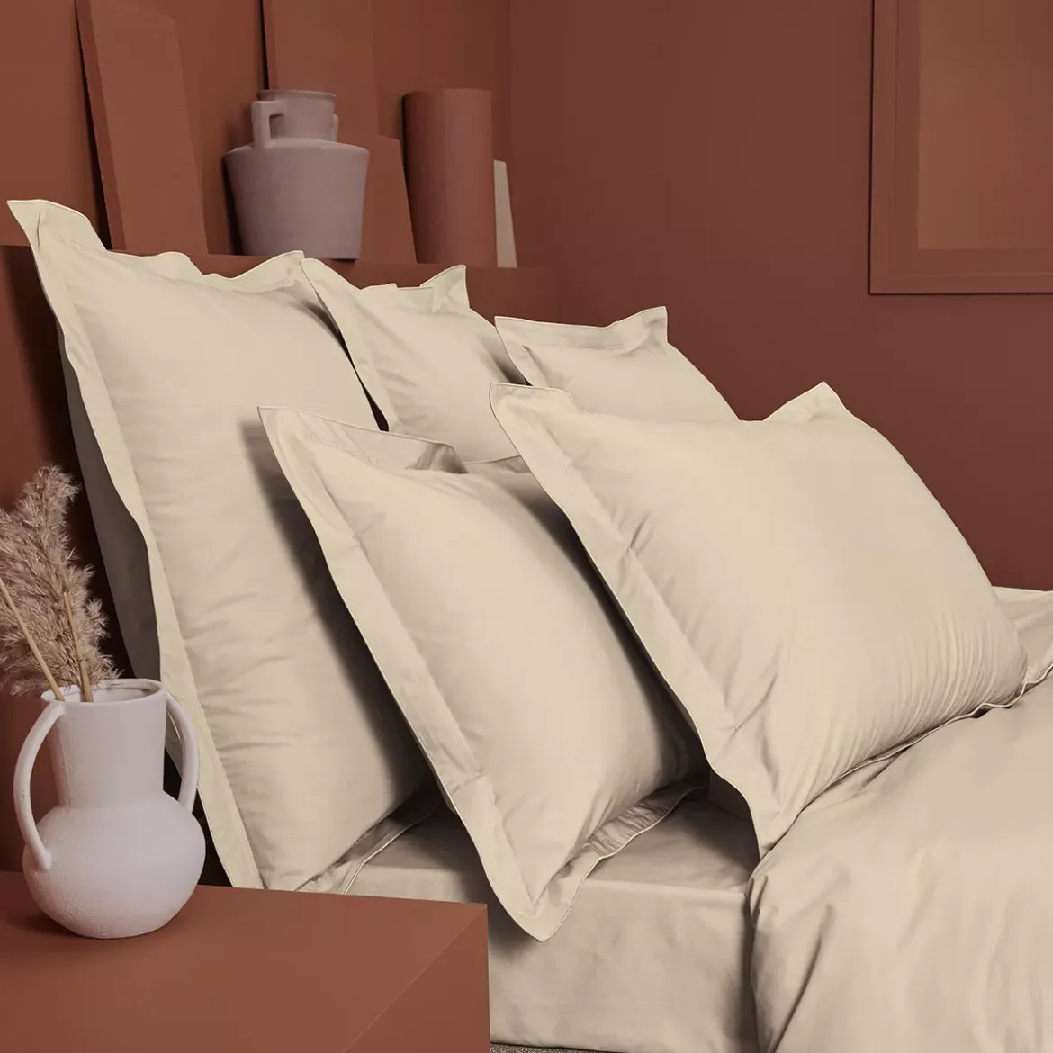 Housse de couette percale de coton uni ivoire Giulia ivoire