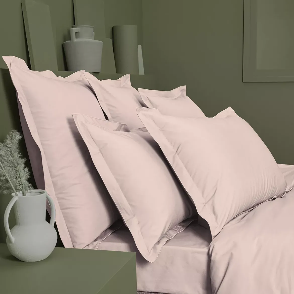 Housse de couette percale de coton uni rose Giulia petale