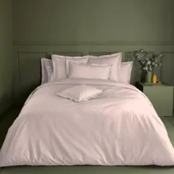 Housse de couette percale de coton uni rose Giulia petale