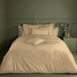 Housse de couette percale de coton uni beige Giulia stone