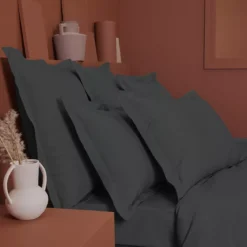Housse de couette percale de coton uni anthracite Giulia titane