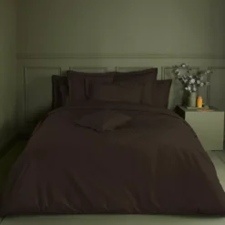 Housse de couette percale de coton uni chocolat Giulia chocolat