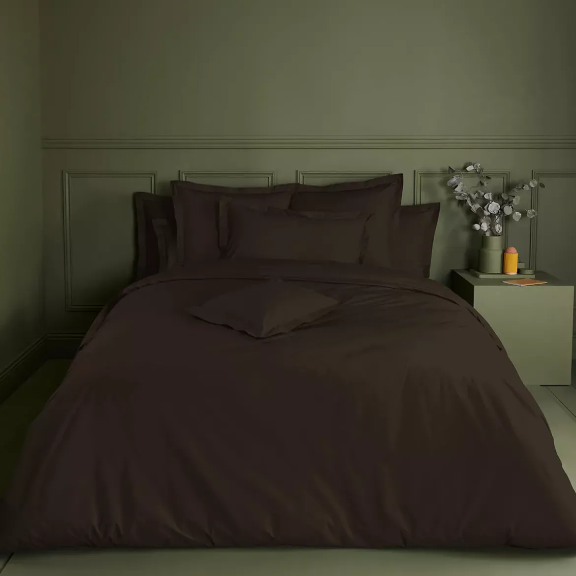 Housse de couette percale de coton uni chocolat Giulia chocolat