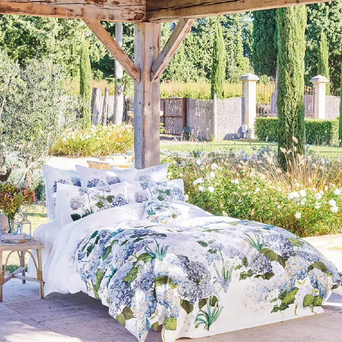 Housse de couette percale de coton imprimé multicolore Maelys bleu