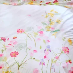 Housse de couette percale de coton lavé 115 g/m² imprimé rose vert Souffle fleuri printemps