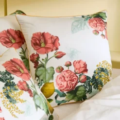Housse de couette percale de coton lavé imprimé rose jaune Citrons de menton romance
