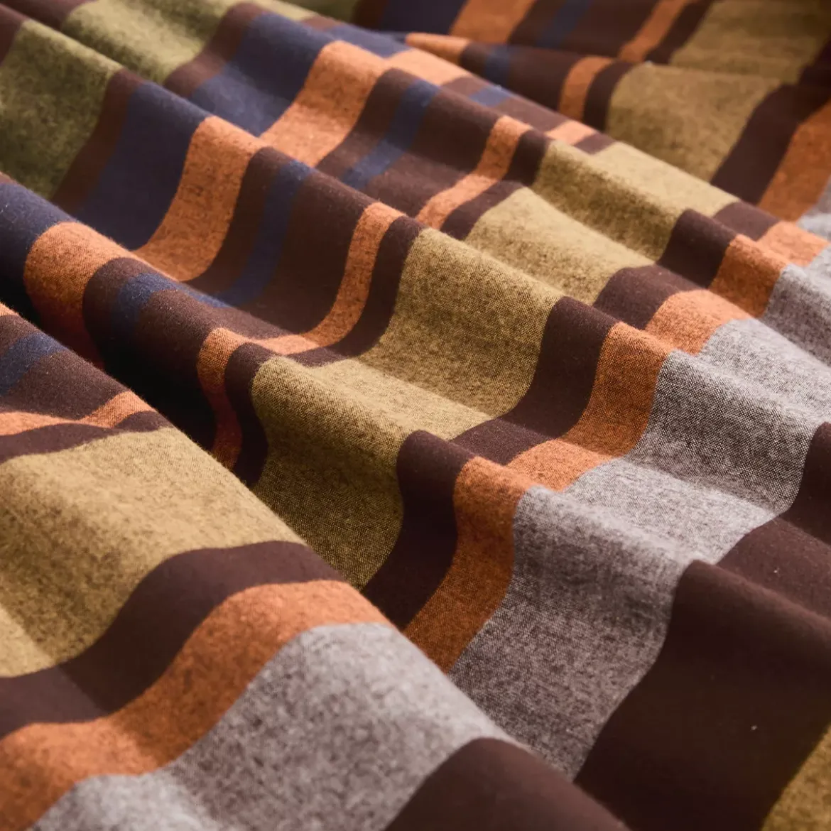 Housse de couette pur coton 200 g/m² rayé orange brun Wilson brown