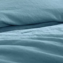 Housse de couette pur lin lavé 165 g/m² uni bleu Le lin lave bleu celeste