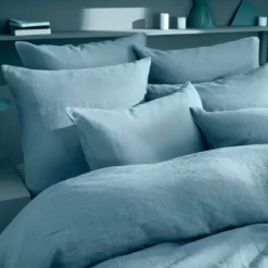Housse de couette pur lin lavé 165 g/m² uni bleu Le lin lave bleu celeste