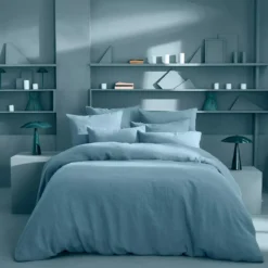 Housse de couette pur lin lavé 165 g/m² uni bleu Le lin lave bleu celeste