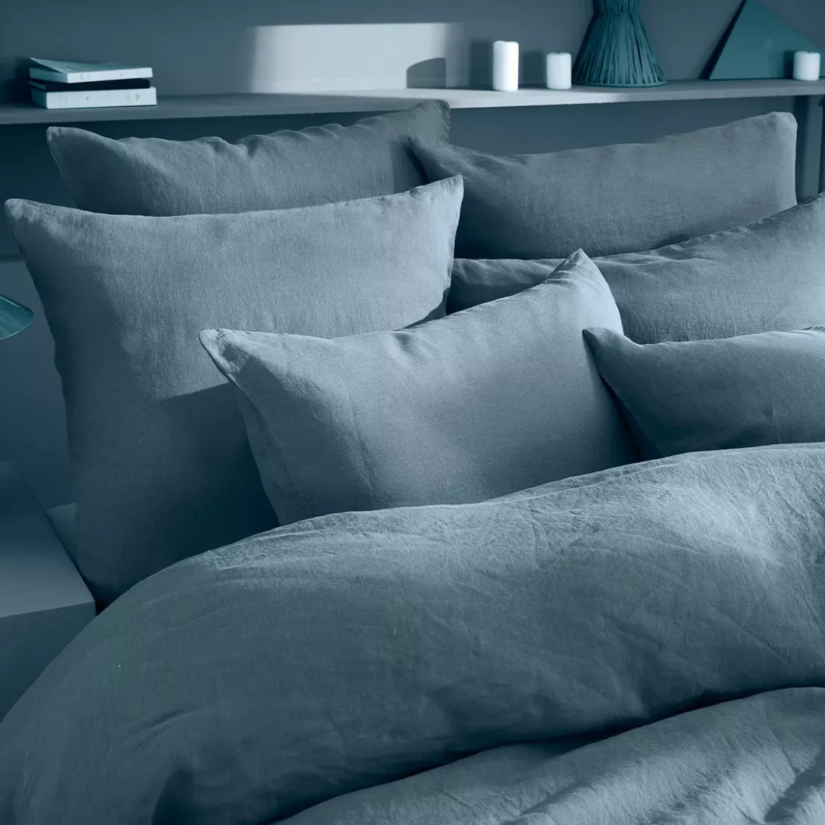 Housse de couette pur lin lavé 165 g/m² uni bleu Le lin lave denim