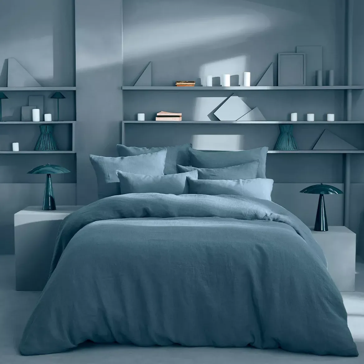 Housse de couette pur lin lavé 165 g/m² uni bleu Le lin lave denim